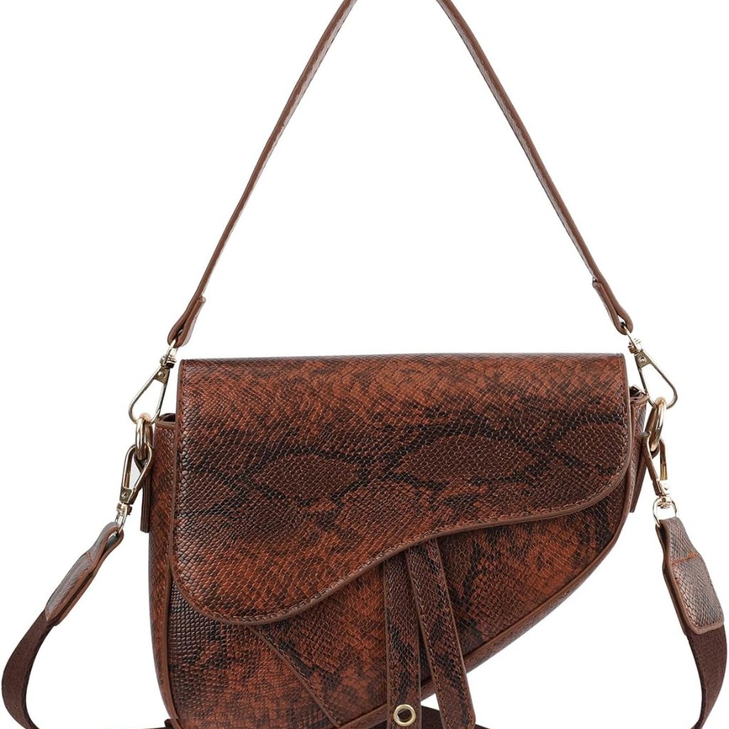 Women's Saddle Shoulder Bag Pu Leather Crossbody Purse Crocodile Handbag